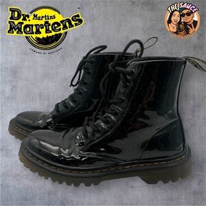Dr Martens Luana Black Glitter Patent Leather‎ Combat Boots Womens 6 Alt Goth